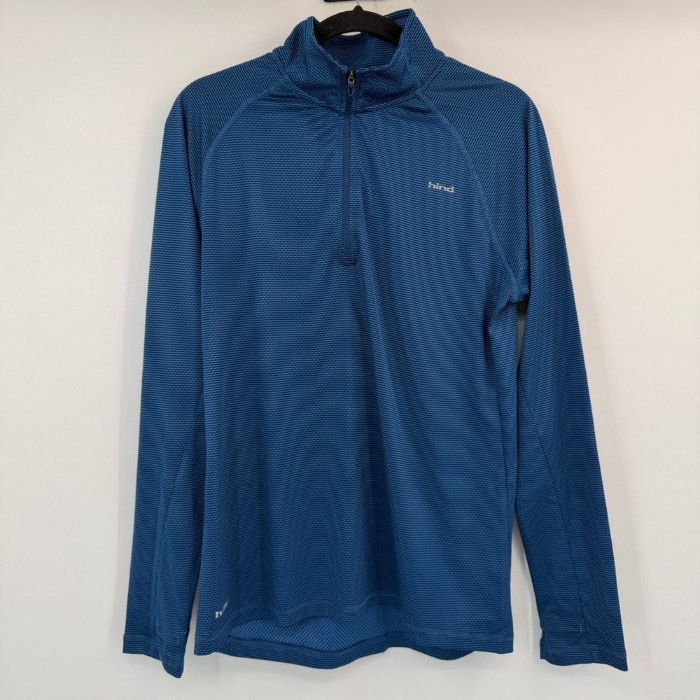 Hind Mens Blue Textured 1/4 Zip Running Pullover Long Sleeve Thumbholes Medium